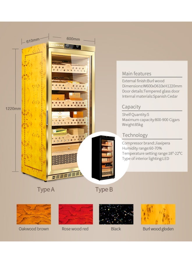 Raching Cigar Climate Control Cabinet, Raching MON1800 Cigar Humidor Cabinet with Ammonia Removal, 220L Wood Frame Cabinet for Cigar Storing&Aging - Gold/Black - Image 3