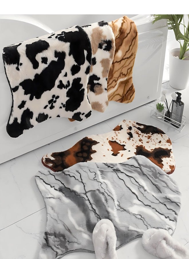 mamrug Coffee and White Cow Cute Bath mat,Faux Rabbit Fur Non-Slip Shaggy Water Absorbent Microfiber Soft Fluffy Bathroom Rugs,Washable for Home Decor Living Room Soft Plush Rug 23.6x35.4 inch - Image 2