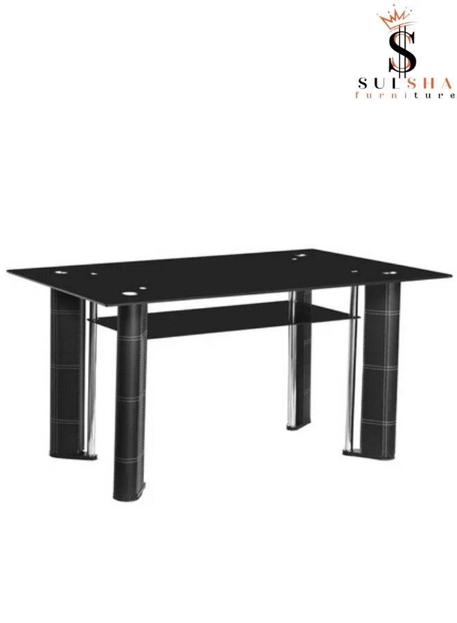 SULSHA Sulsha Top Chair Set Tempered Glass Modern with Leather Base Dining Table and High Back Leather Black Chair and glass table Home Furniture - Image 2