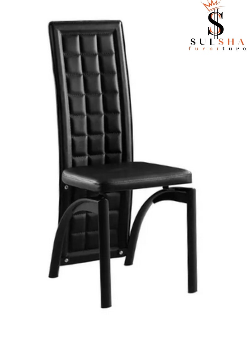 SULSHA Sulsha Top Chair Set Tempered Glass Modern with Leather Base Dining Table and High Back Leather Black Chair and glass table Home Furniture - Image 3