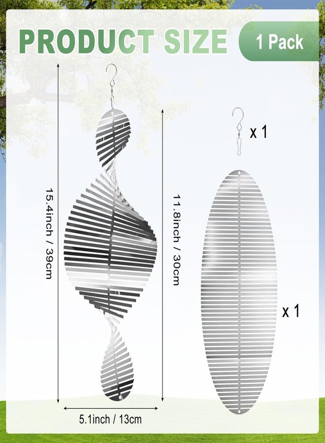 M METERXITY 1-Pack Hanging Wind Spinners, 15.4" 3D Stainless Steel Hanging Reflective Pinwheels for Patio/Yard/Outdoor, Garden Decor Windmill [Silver Tone, Spiral] - Image 3