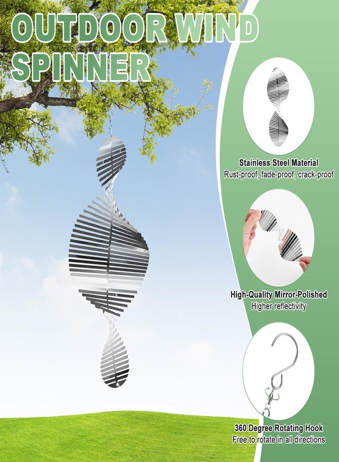 M METERXITY 1-Pack Hanging Wind Spinners, 15.4" 3D Stainless Steel Hanging Reflective Pinwheels for Patio/Yard/Outdoor, Garden Decor Windmill [Silver Tone, Spiral] - Image 2