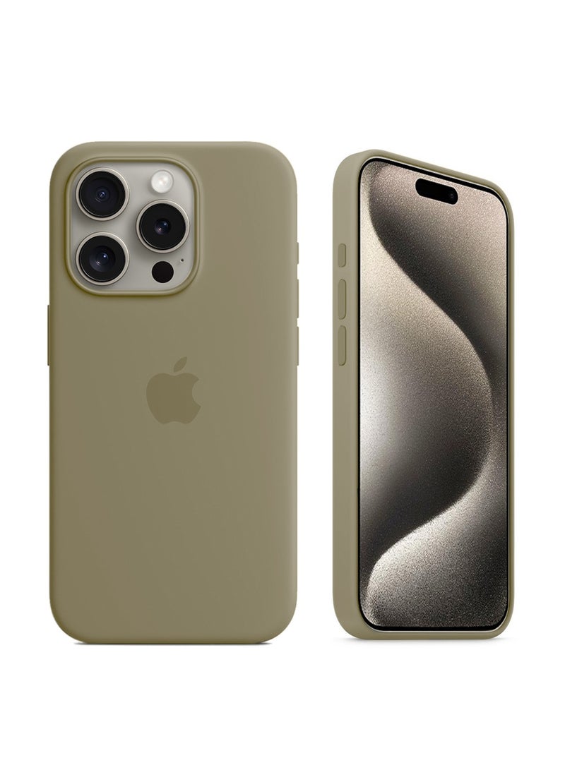 Wtech Apple iPhone 15 Pro 2023 Premium Soft Liquid Silicone Case Cover (MCRPSN) - Light Brown - Image 1