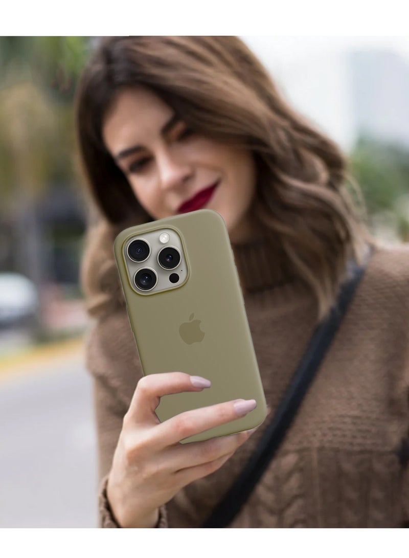 Wtech Apple iPhone 15 Pro 2023 Premium Soft Liquid Silicone Case Cover (MCRPSN) - Light Brown - Image 5