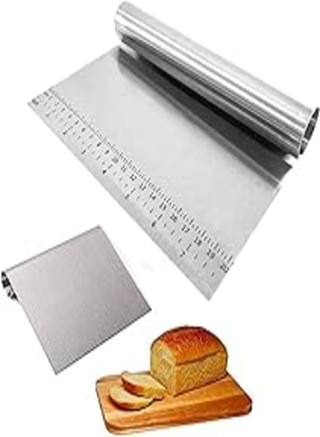 Stainless Steel Dough Pastry Scraper with Measuring Scale, Cake Dough Scraper Cutter for Pizza Kitchen Craft Flour Pastry Ice Cream Cake Cooking 20 CM
