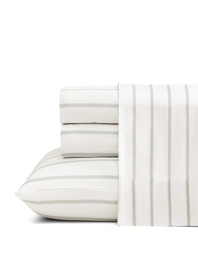 Tommy Bahama - Sheets, Luxurious Cotton Sateen Bedding with Matching Pillowcases, Smooth & Silky, Deep Pocket, Fully Elasticized (La Vida Stripe Green, Queen) - Image 1
