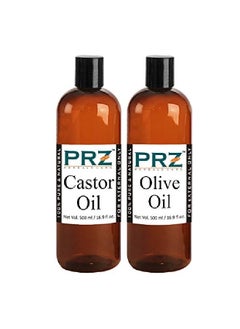 PRZ Combo of Extra Virgin Olive Oil & Castor Oil 100% Pure Cold Pressed Oil for Hair Skin and Body Massage (500ML Each)  - Image 2