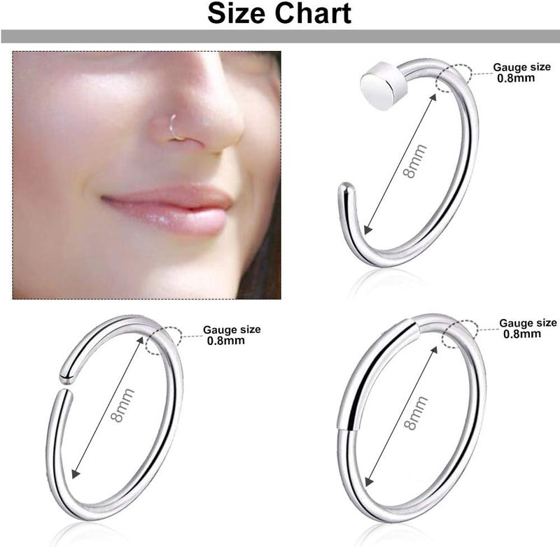 ONESING 9-40 Pcs Nose Rings - Hoops, Studs & L Shape - Hypoallergenic Stainless Steel Nose Piercings for Women & Men - Image 5
