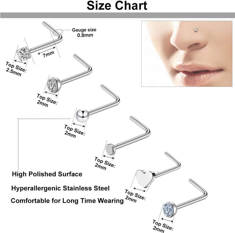 ONESING 9-40 Pcs Nose Rings - Hoops, Studs & L Shape - Hypoallergenic Stainless Steel Nose Piercings for Women & Men - Image 3
