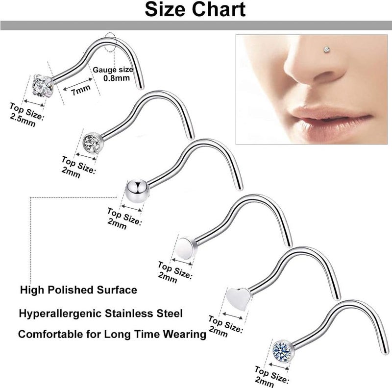 ONESING 9-40 Pcs Nose Rings - Hoops, Studs & L Shape - Hypoallergenic Stainless Steel Nose Piercings for Women & Men - Image 2