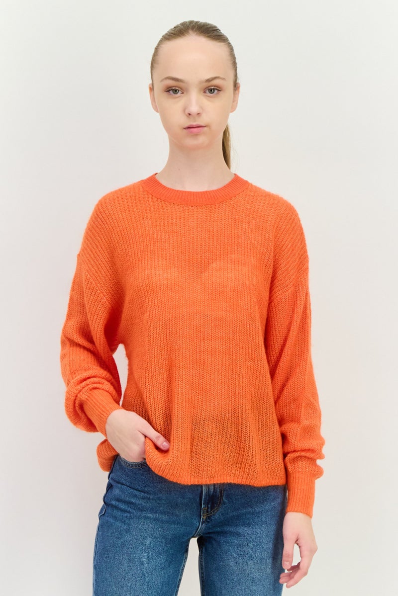 ESPRIT Women Crew Neck Knitted Sweater, Orange - Image 1