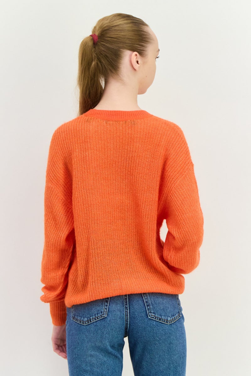 ESPRIT Women Crew Neck Knitted Sweater, Orange - Image 3