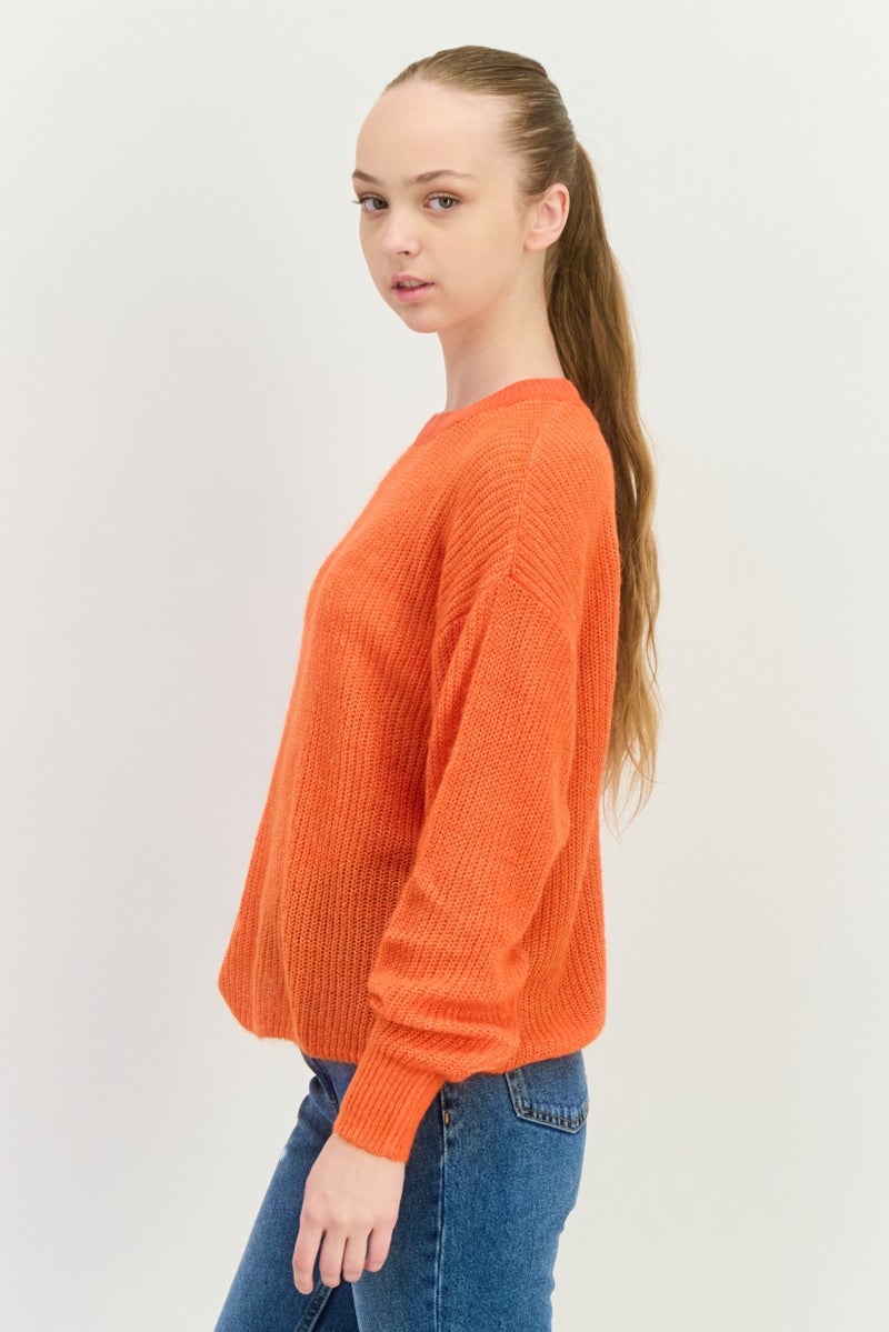 ESPRIT Women Crew Neck Knitted Sweater, Orange - Image 2