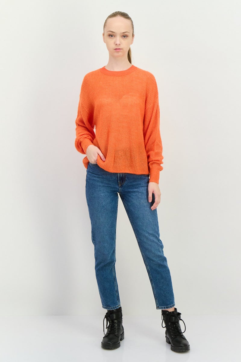 ESPRIT Women Crew Neck Knitted Sweater, Orange - Image 4