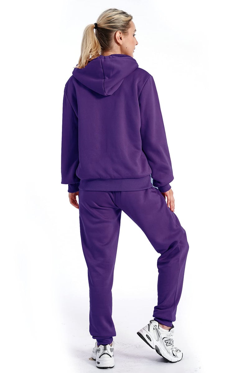 Facitisu Track Suits for Women Set Sherpa lined Casual 2 Piece Outfits Sweatsuit Purple Small - Image 3