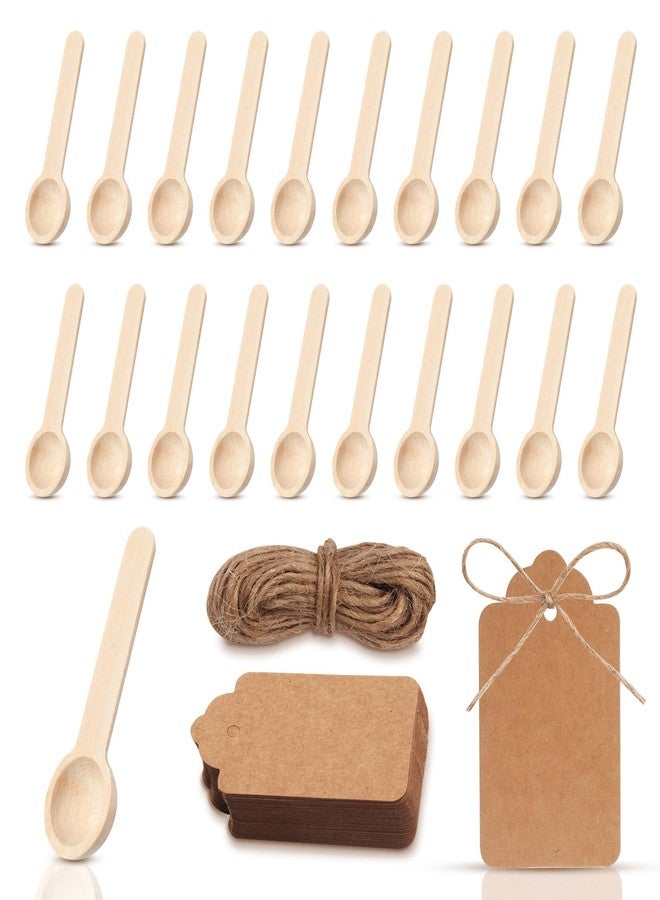 Pretwad 51 Mini Wooden Spoons Sets - Small Wooden Spoons Disposable Small Spoon for Spice, Wood Tasting Spoon with Tags and Twine, Wood Bulk Smalls Spooner for Spice Jars Condiments Honey Sugar Kitchen - Image 1