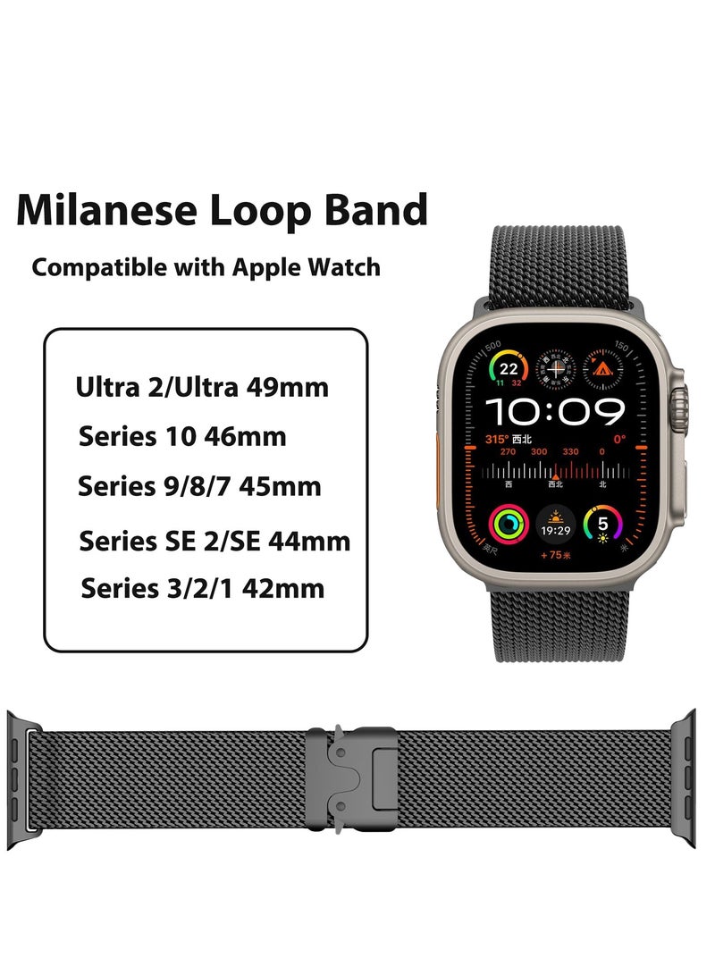 S-Color Milanese Mesh Loop Compatible with Apple Watch Band Ultra 2/Ultra 49mm 46mm 45mm 44mm Men Women, Designer Parachute-Style Metal Buckle Adjustable Strap for iWatch SE Series 10/9/8/7/6/5/4  - Image 2