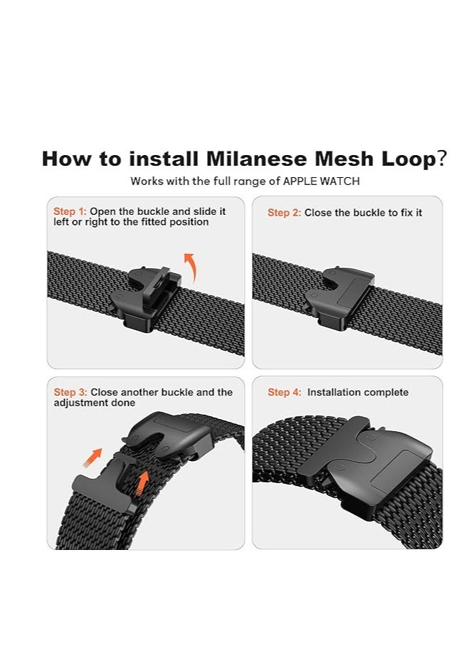 S-Color Milanese Mesh Loop Compatible with Apple Watch Band Ultra 2/Ultra 49mm 46mm 45mm 44mm Men Women, Designer Parachute-Style Metal Buckle Adjustable Strap for iWatch SE Series 10/9/8/7/6/5/4  - Image 4