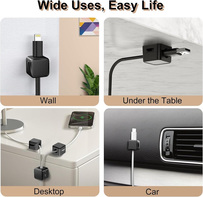 SPELLWISH Magnetic Cable Organizer Clips, Cord Holder for Cables, Desk Cable Management, Adhesive Wire Keeper for Desk in Bedroom, Living Room, Kichen, Office and Car (3pcs-Black) - Image 3