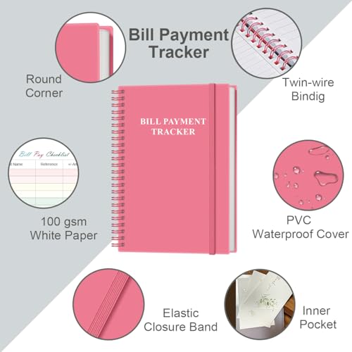 Yaridar Bill Payment Checklist Monthly Bill Organizer Planner for Personal Budgeting Financial Bill Payment Tracker Notebook 58 x 85 Pink - Image 3