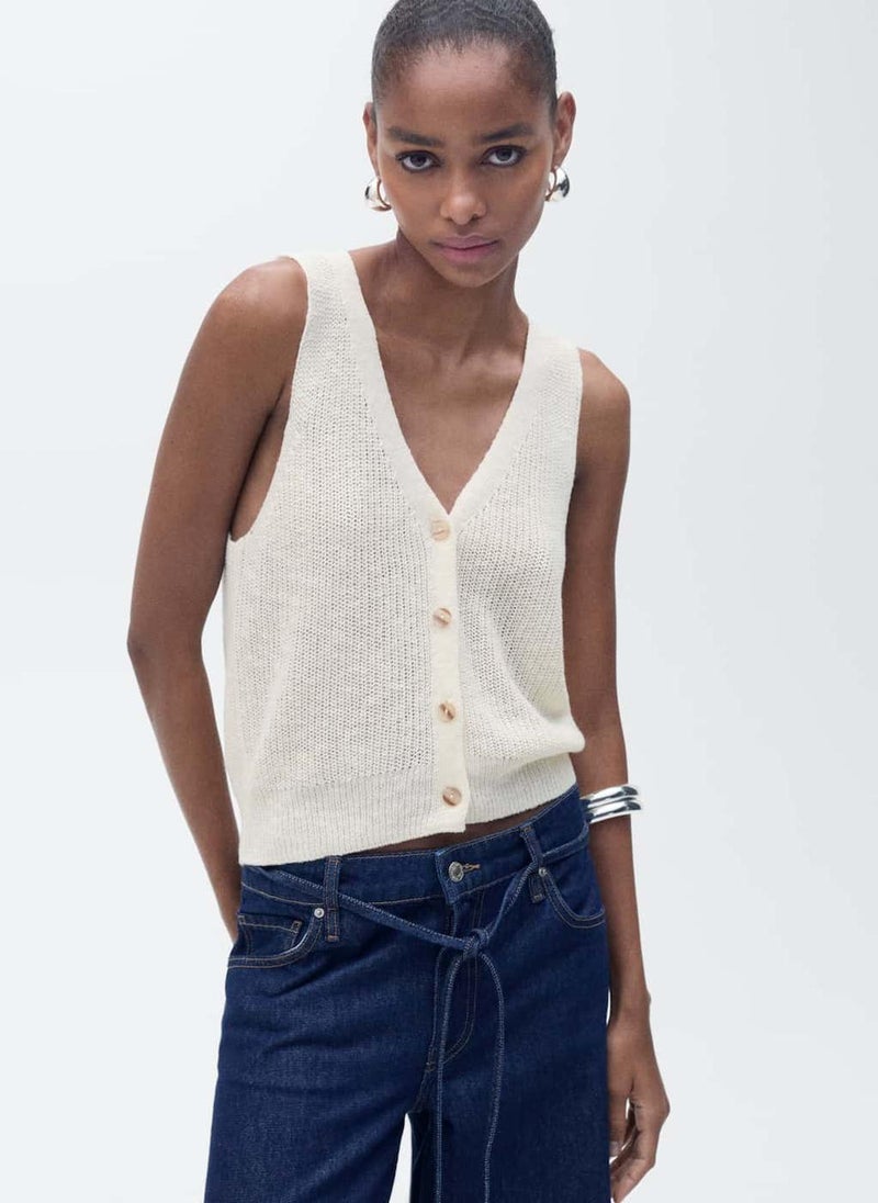MANGO Chunky-Knit Waistcoat With Buttons  - Image 1