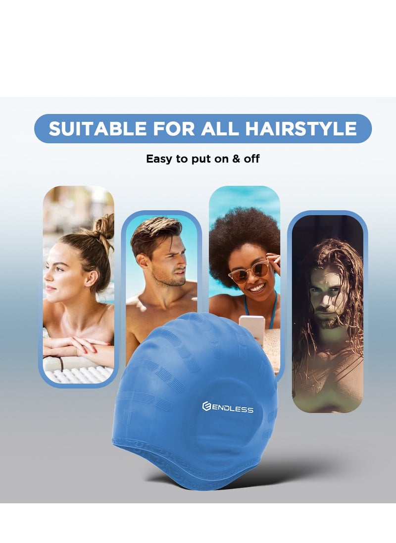 ENDLESS  - Comfortable Silicon Swimming Cap with Ergonomic Ear Pockets | Fully Elastic Waterproof Cap for Long and Short Hair with Thicker Edge | For Women and Men - Image 1