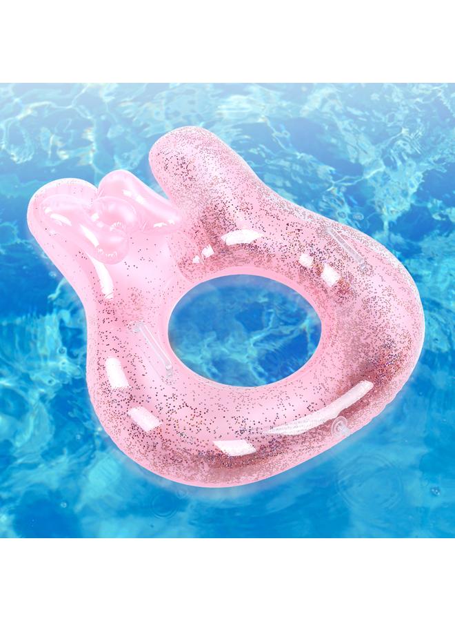Sequin Pink Rabbit Swimming Tube Ring Floating Circles Cute Shape for Girl Baby Children70cm