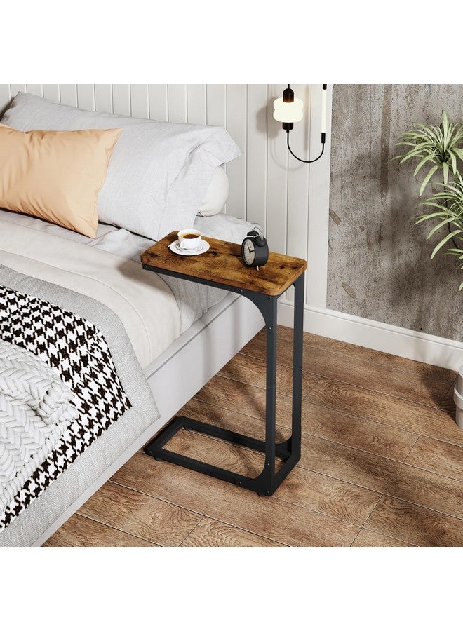 QEEIG Narrow C Shaped Side Table Set of 2 Living Room Sets Slim Couch Tray Tables Skinny Thin Small Farmhouse 7 inch Width, Rustic Brown (017-18BN) - Image 5