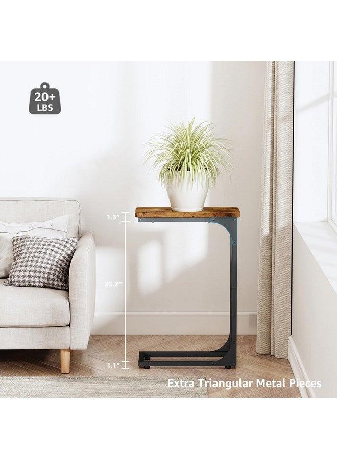 QEEIG Narrow C Shaped Side Table Set of 2 Living Room Sets Slim Couch Tray Tables Skinny Thin Small Farmhouse 7 inch Width, Rustic Brown (017-18BN) - Image 3