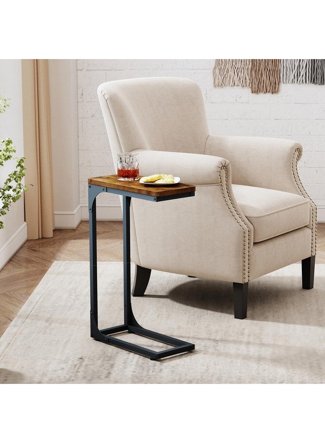 QEEIG Narrow C Shaped Side Table Set of 2 Living Room Sets Slim Couch Tray Tables Skinny Thin Small Farmhouse 7 inch Width, Rustic Brown (017-18BN) - Image 4