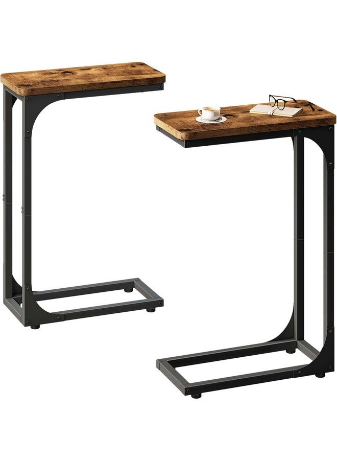 QEEIG Narrow C Shaped Side Table Set of 2 Living Room Sets Slim Couch Tray Tables Skinny Thin Small Farmhouse 7 inch Width, Rustic Brown (017-18BN) - Image 1
