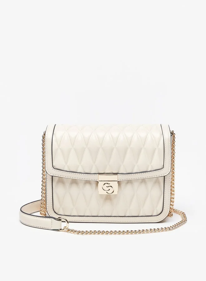 سيليست Women's Embossed Crossbody Bag with Chain Strap and Magnetic Closure