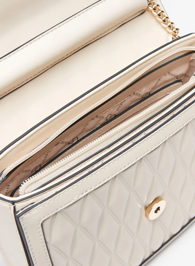 سيليست Women's Embossed Crossbody Bag with Chain Strap and Magnetic Closure