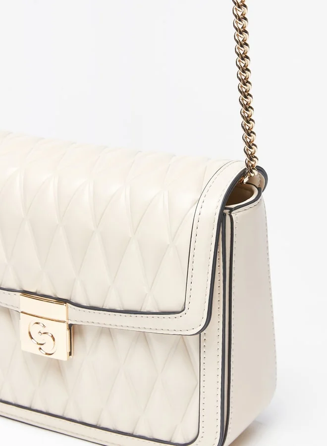 سيليست Women's Embossed Crossbody Bag with Chain Strap and Magnetic Closure