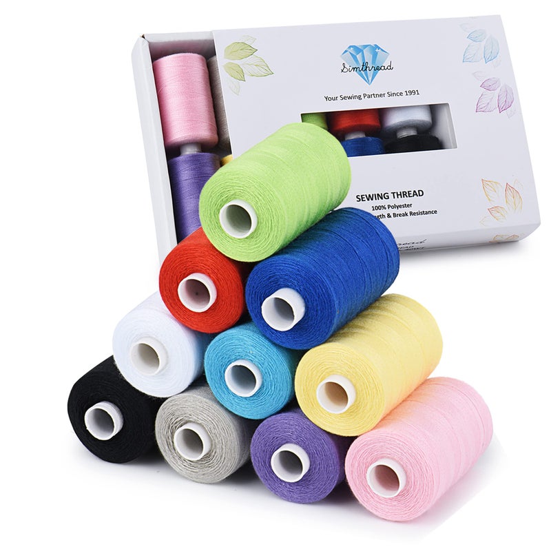 Simthread All Purpose Sewing Thread 10 Spool Assorted Color 1000 Yards Each Bobbin Polyester Thread for Sewing Handy Polyester Sewing Threads for Sewing Machine  Basic Color Series