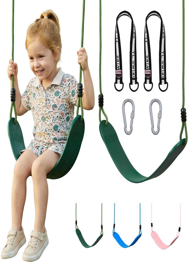 HeyZoo Heavy Duty Kids Swing Seat with 79" Adjustable Rope, 330 lbs Capacity Swing Set Accessories Replacement with 2 Carabiners and 2 Extra Hanging Straps, Outdoor Playground Gifts, Green 1 Pack - Image 1