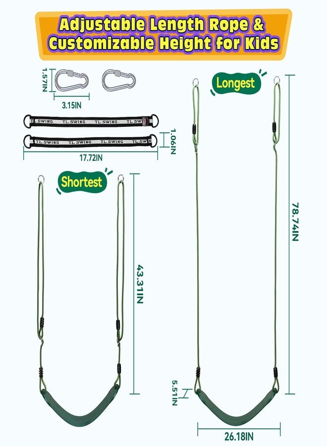 HeyZoo Heavy Duty Kids Swing Seat with 79" Adjustable Rope, 330 lbs Capacity Swing Set Accessories Replacement with 2 Carabiners and 2 Extra Hanging Straps, Outdoor Playground Gifts, Green 1 Pack - Image 3