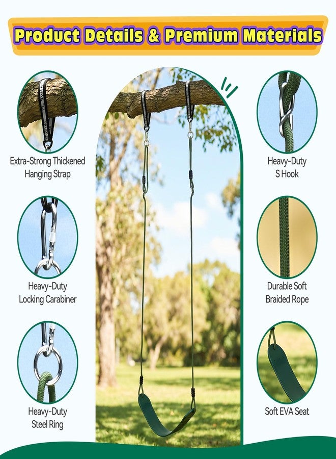 HeyZoo Heavy Duty Kids Swing Seat with 79" Adjustable Rope, 330 lbs Capacity Swing Set Accessories Replacement with 2 Carabiners and 2 Extra Hanging Straps, Outdoor Playground Gifts, Green 1 Pack - Image 4
