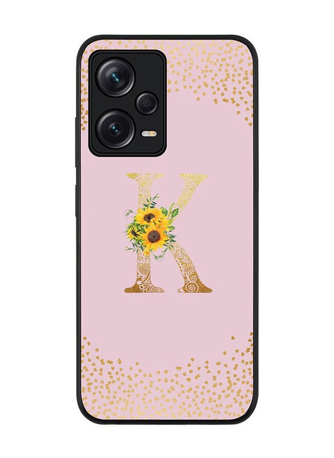 Rugged Black edge case for Redmi Note 12 Pro 5G Slim fit Soft Case Flexible Rubber Edges Anti Drop TPU Gel Thin Cover - Custom Monogram Initial Floral Pattern Alphabet - K - Pink