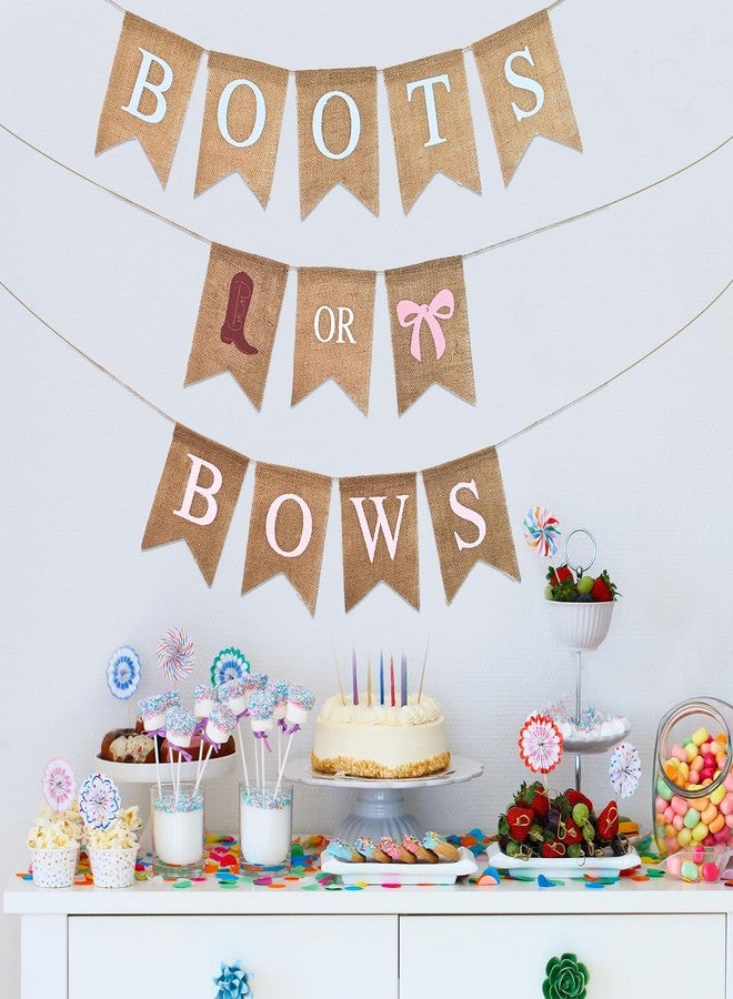JRLCTECH Boot or Bows Gender Reveal Banner, Boy or Girl Burlap Banner Gender Reveal Decorations, Baby Shower Party Decorations, Boots Or Bows Party Decoration Sign - Image 5
