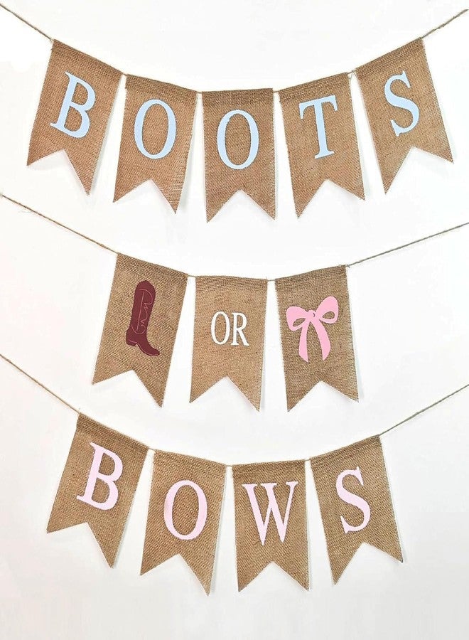 JRLCTECH Boot or Bows Gender Reveal Banner, Boy or Girl Burlap Banner Gender Reveal Decorations, Baby Shower Party Decorations, Boots Or Bows Party Decoration Sign - Image 1