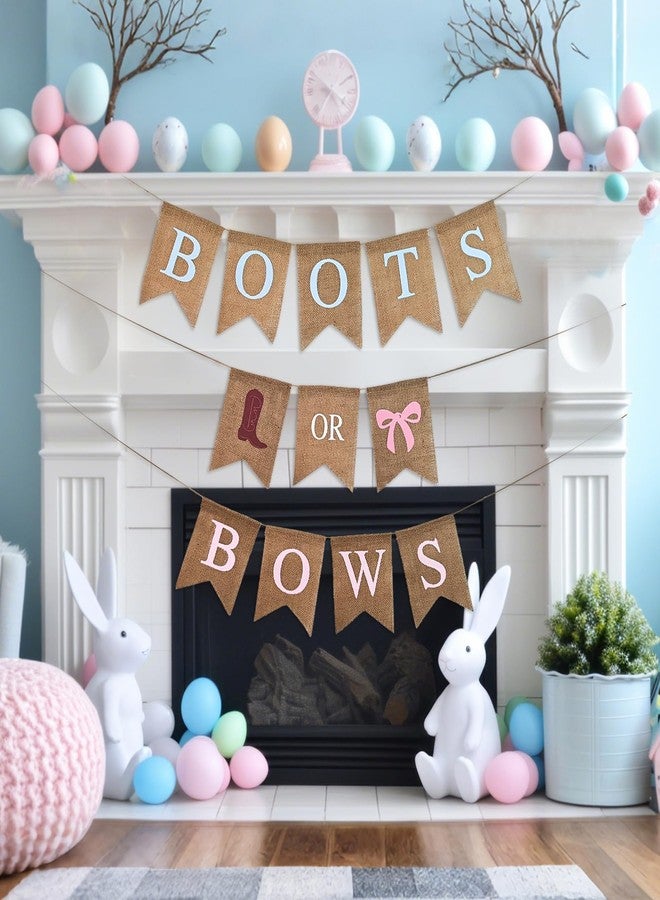 JRLCTECH Boot or Bows Gender Reveal Banner, Boy or Girl Burlap Banner Gender Reveal Decorations, Baby Shower Party Decorations, Boots Or Bows Party Decoration Sign - Image 2