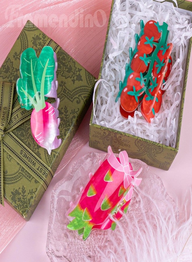 Framendino, 3 Pack Fruit Tomato Radish Pitaya Hair Clips Vegetable Claw for Women - Image 4