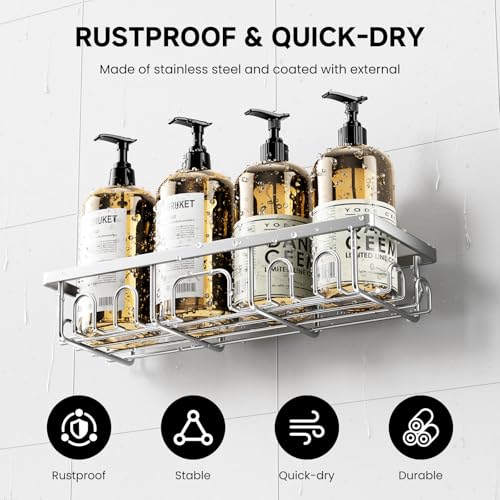 Deyhoc Shower Caddy, 3 Pack Shower Shelves for Inside Bathroom, Rustproof Adhesive Bathroom Organizer with Soap Holder, No Drilling Washroom Organizers and Storage for Tub Room/Kitchen/Home, Silver - Image 3