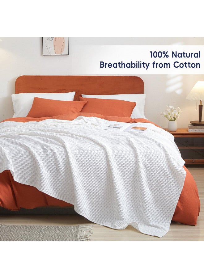 PHF PHF 100% Cotton Waffle Weave Blanket Queen Size 90"x90"-Lightweight Washed Soft Breathable Blanket for All Season - Perfect Blanket Layer for Couch Bed Sofa-Elegant Home Decoration-White  - Image 2