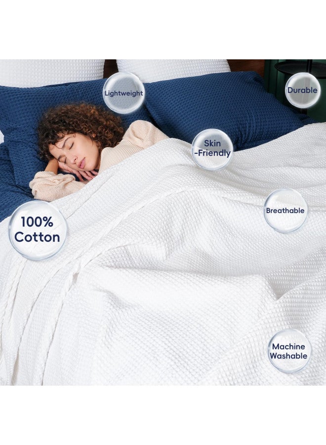 PHF PHF 100% Cotton Waffle Weave Blanket Queen Size 90"x90"-Lightweight Washed Soft Breathable Blanket for All Season - Perfect Blanket Layer for Couch Bed Sofa-Elegant Home Decoration-White  - Image 1