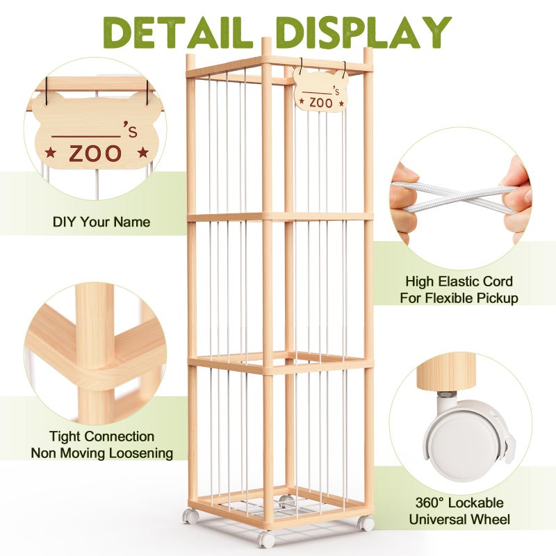 May Eileen Stuffed Animal Storage & Organizer, Wooden Stuffed Animal Holder, Plushies Storage with Wheels, Stuffed Animal Zoo for Toddler Rooms, Playrooms & Bedrooms, 53.54" x 15.74" x 15.74" - Image 2