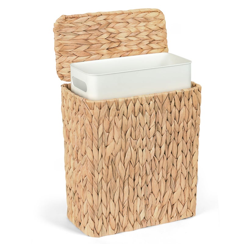 iEGrow Wicker Trash Can, Bathroom Trash Can with Lid, 3 Gallon Natural Water Hyacinth Waste Basket with Removable Liner, for Bedroom, Living Room, Toilet, Under Sink - Image 1