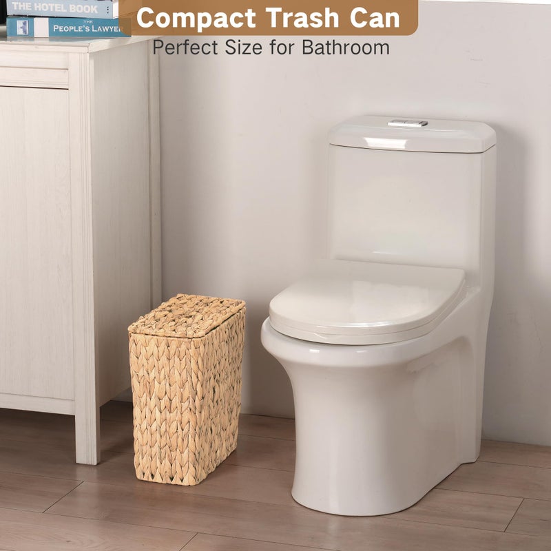 iEGrow Wicker Trash Can, Bathroom Trash Can with Lid, 3 Gallon Natural Water Hyacinth Waste Basket with Removable Liner, for Bedroom, Living Room, Toilet, Under Sink - Image 2
