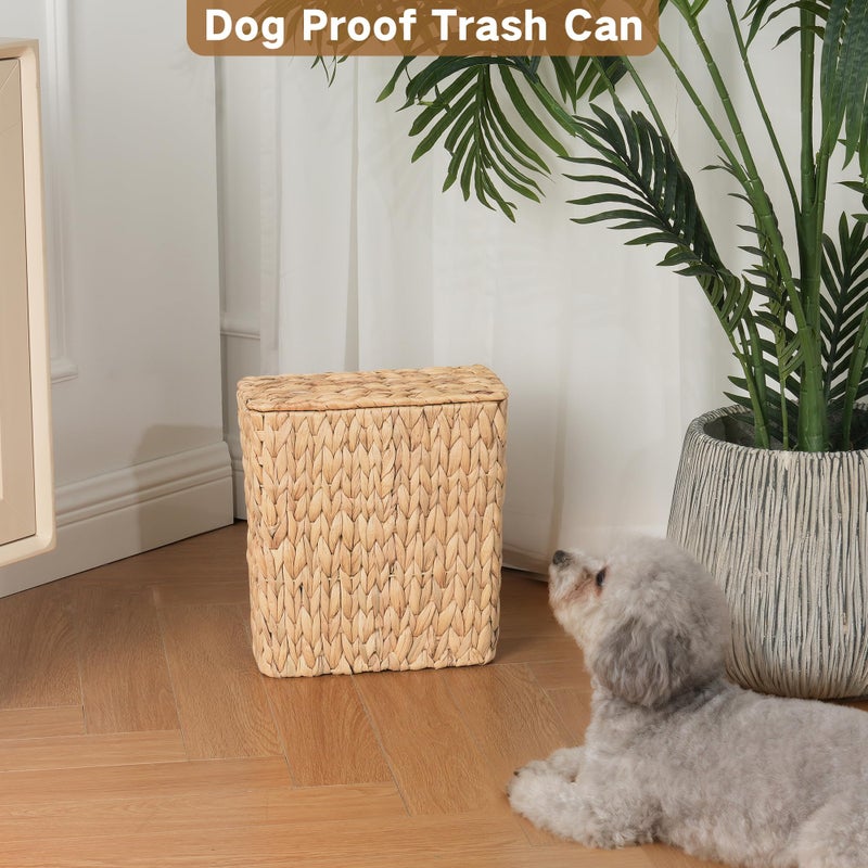 iEGrow Wicker Trash Can, Bathroom Trash Can with Lid, 3 Gallon Natural Water Hyacinth Waste Basket with Removable Liner, for Bedroom, Living Room, Toilet, Under Sink - Image 5